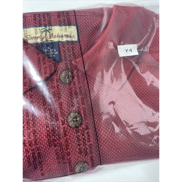Tommy Bahama Dark Red Waffle Knit Cotton Silk Blend Golf Polo Shirt Size L - Picture 10 of 10